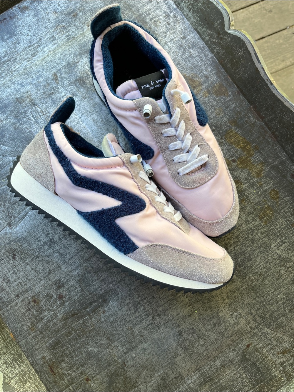 rag & bone Pink and Navy Suede-Trim Runner Sneakers - Picture 2 of 8